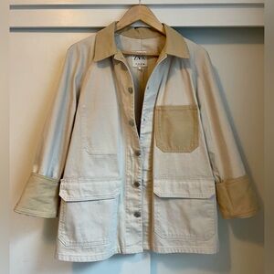 Colour Block Cream and Tan Cotton Twill Utility Jacket - NWOT